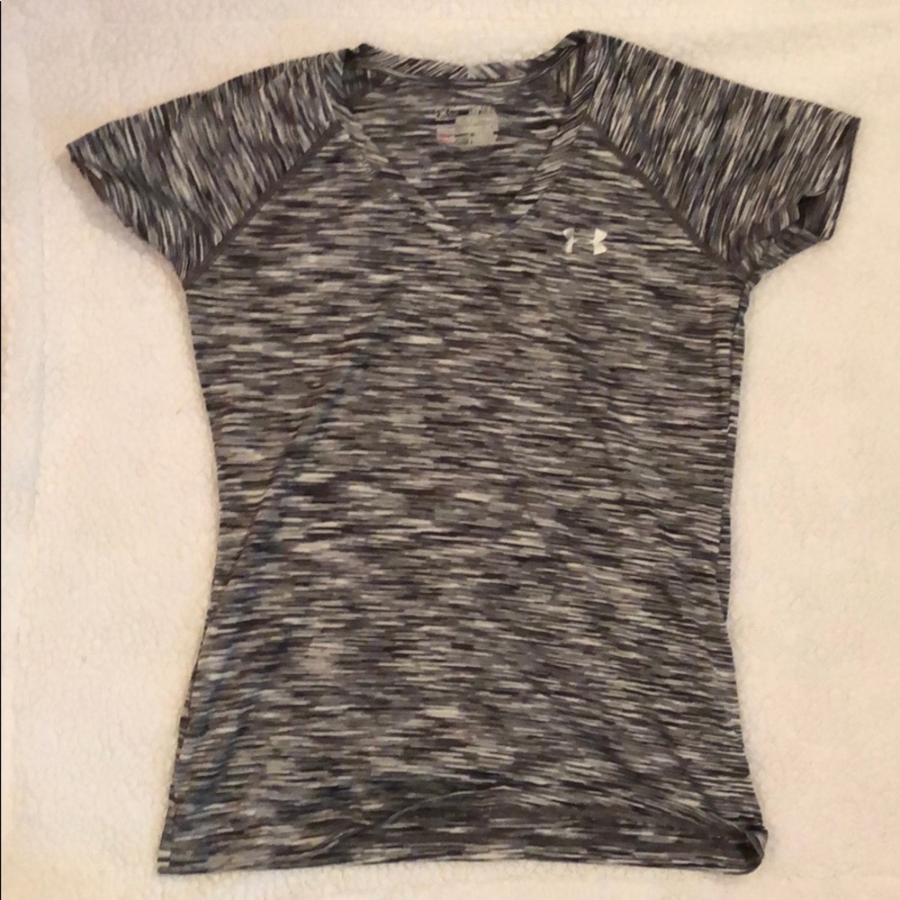 Black, grey and white underarmour shirt